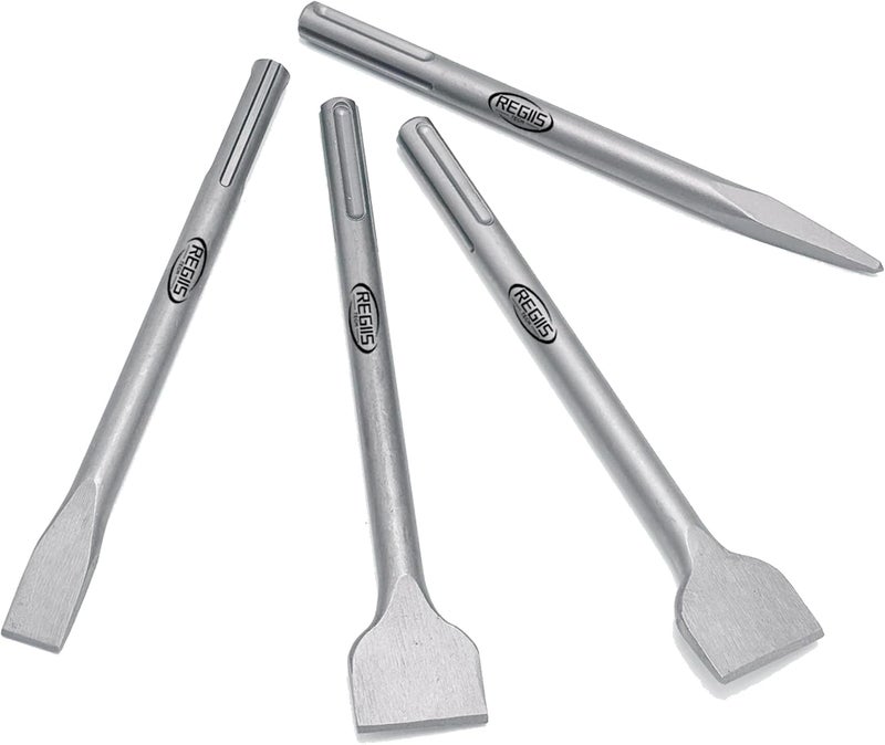 Regiis Tech 4 pcs SDS MAX 11 inch Chisel Set, Masonry Concrete Drill Bit Set, Tile Removal Chisel Bits for Rotary Hammer with Point Flat Tile Scraping Chisels - Image 1